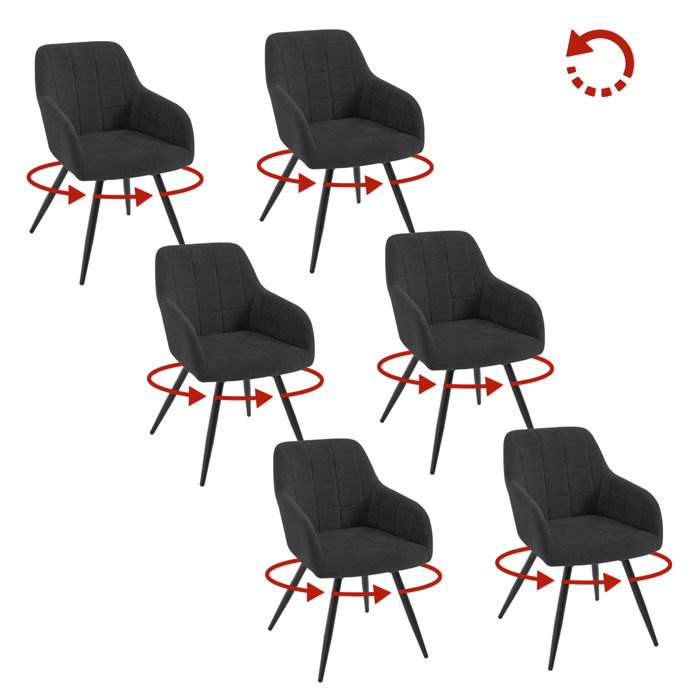 WOLTU Chaise Pivotante Salle à Manger Lot de 6 Fauteuil Velours Pieds en Métal pour Salon Chambre Noir W0ATT1015-6 WOLTU Chaise Pivotante Salle à Manger Lot de 6 Fauteuil Velours Pieds en Métal pour Salon Chambre Noir W0ATT1015-6
