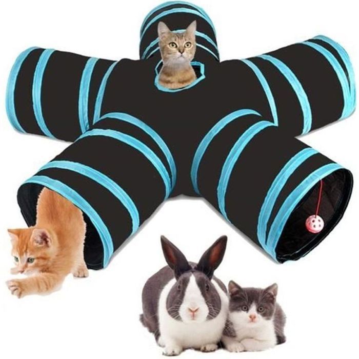 Tunnel pour Chat - Jouet Pour Chat - 5 Canaux pliables - Bleu