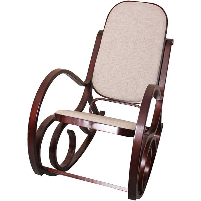 Fauteuil a bascule rocking chair en bois fonce assise en tissu beige FAB04043 Fauteuil a bascule rocking chair en bois fonce assise en tissu beige FAB04043