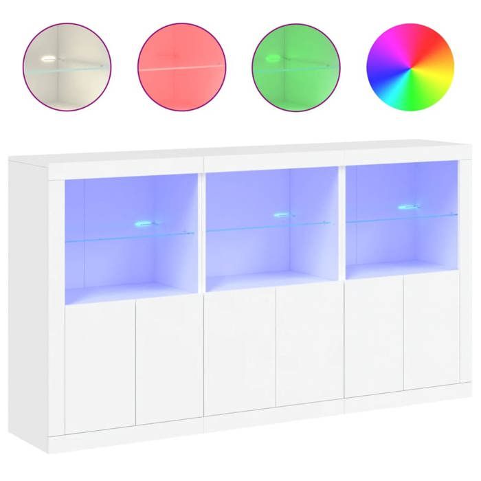 Buffet avec lumières LED-Buffet Bahut bas-Sideboard-Sideboard- blanc 1815x37x100 cm ZLH•832392625