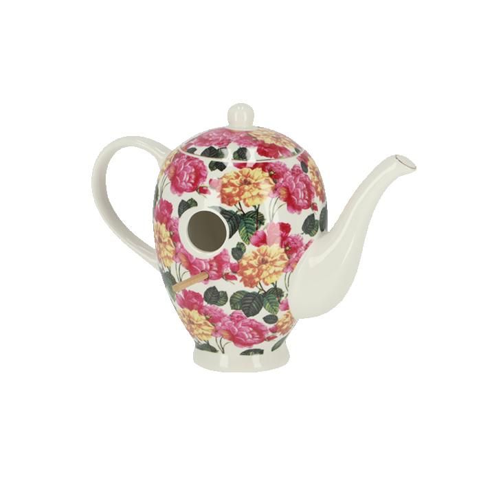 Nichoir Théière décorée de fleurs - Multicolore - Modèle aléatoire - H 21 3 cm