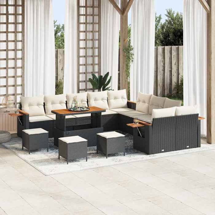 vidaXL Ensemble de canapé de jardin 18 pcs Noir et Crème polyrotin 3365190