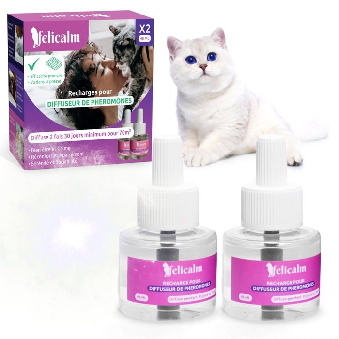 Lot de 2 recharges diffuseur Felicalm – Phéromones apaisantes pour chats et chatons