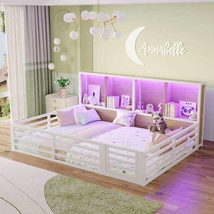 Lit Enfant - MERAX - Lit Évolutif - 140x200 cm - Métal - Éclairage LED