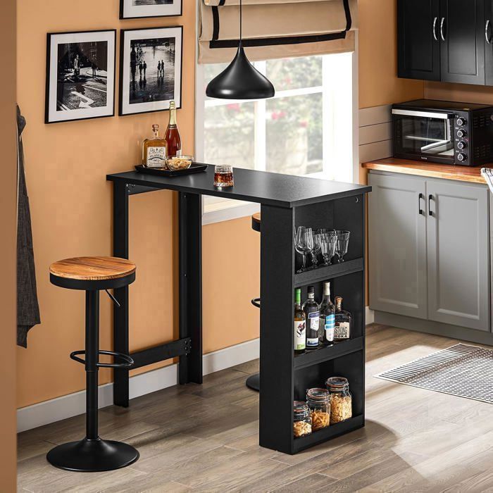 Table de Bar SoBuy Mange Debout avec 3 Étagères Rangement Latéral Table Haute Cuisine Salon Petits Espaces Noir 112x57x106cm