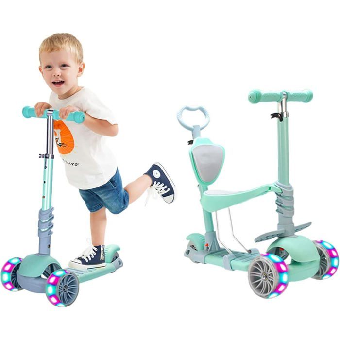 Kicknroll Trottinette 2 En 1 Avec Siège – 3 Roues Lumineuses, Réglable 60-80 Cm, Charge 50 Kg – Dès 18 Mois