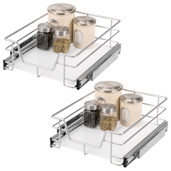 bremermann Jeu de 2 tiroirs télescopiques - 45 cm avec étagère tiroir de cuisine à équiper en métal (chrome)