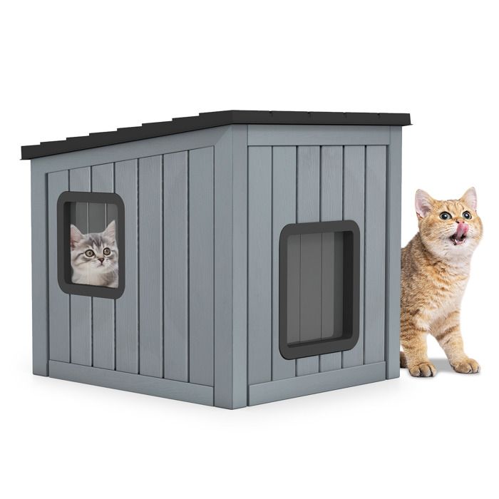 Maison pour Chat Intérieur Extérieur COSTWAY 2 Porte en PVC Toit en Pente Maison pour Animaux Compagnie pour Chats Chiens Lapins Maison pour Chat Intérieur Extérieur COSTWAY 2 Porte en PVC Toit en Pente Maison pour Animaux Compagnie pour Chats Chiens Lapins