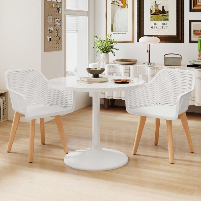 COSTWAY Lot de 2 Chaises de Salle à Manger Modernes Dossier en Maille Respirante 57 x 56 x 75 cm Large Assise 51 x 44 cm Blanc COSTWAY Lot de 2 Chaises de Salle à Manger Modernes Dossier en Maille Respirante 57 x 56 x 75 cm Large Assise 51 x 44 cm Blanc