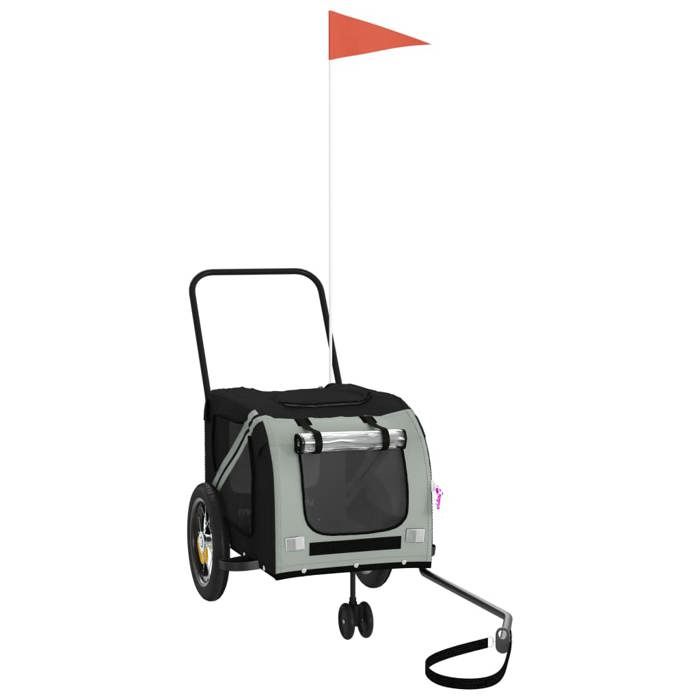 Remorque de vélo pour animaux - vidaXL - Gris et noir - 122x52x53 cm - Cabine 62x40x40 cm - Charge max 30 kg