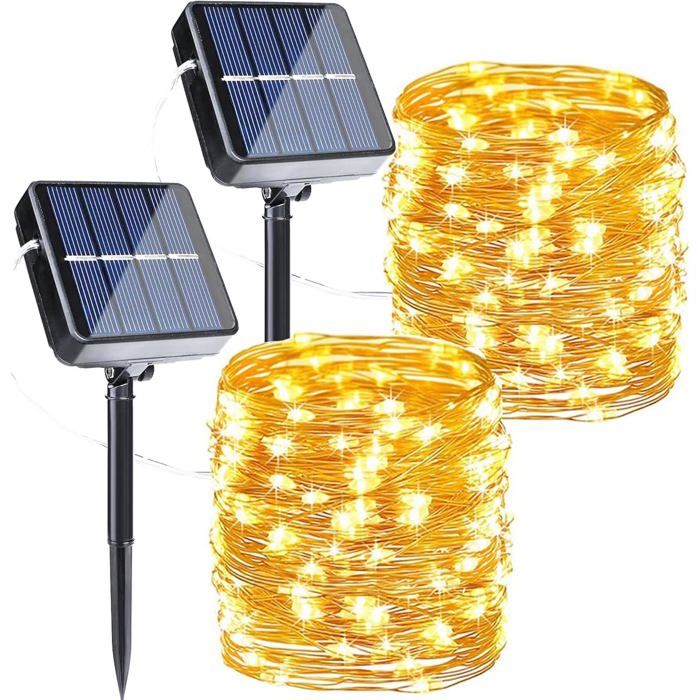 Guirlande Lumineuse Solaire Extérieur 2 x 16 m 160 LED Résistante aux Intempéries 8 Modes Pour Balcon Jardin Clôture Camping