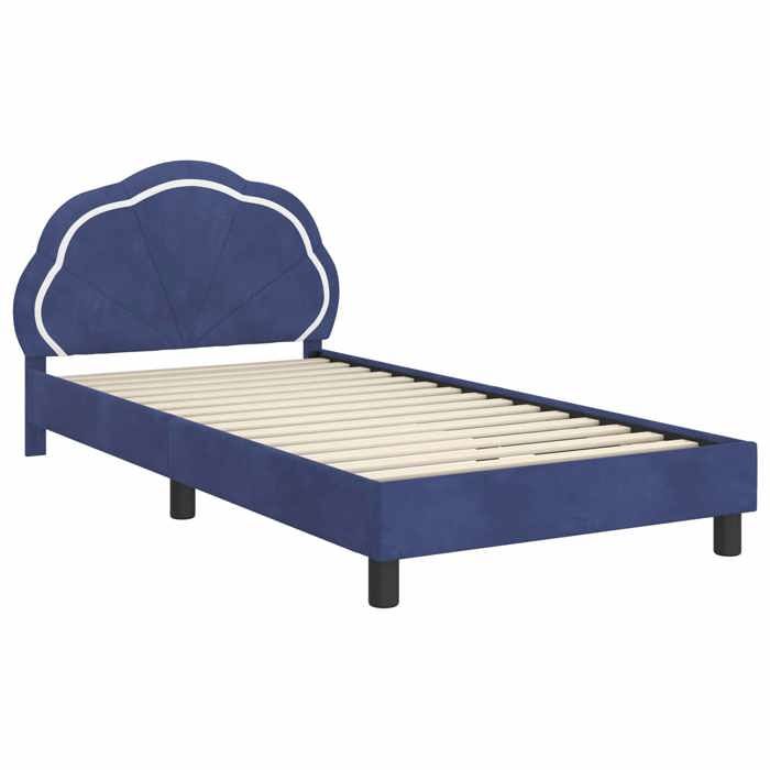 Structure de lit pour enfants - UU - Tête de lit bleu police - Velours - Bois dingénierie - 208x104 5x85 cm