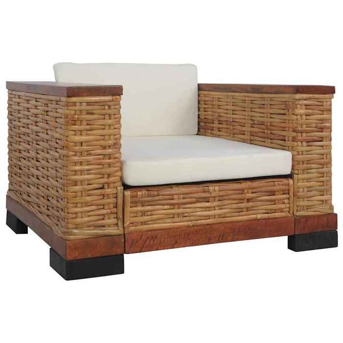 Promo 2026 Fauteuil 94x78x56 cm - Canapé Simple - Tissu respirant - avec coussins Marron Rotin naturel 3686