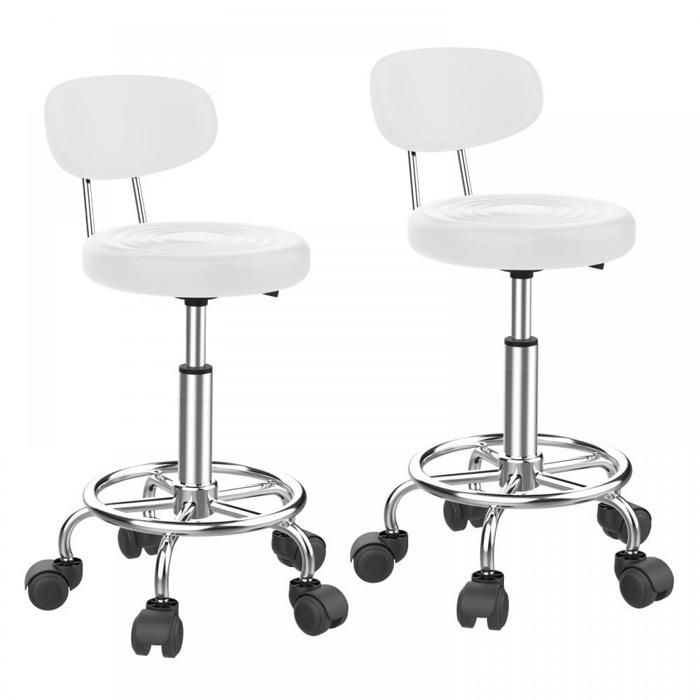 Tabouret de bar avec dossier QUIIENCLEElot de 2 tabourets de bureau sur roulettes pivote à 360 degrés hauteur réglableblanc