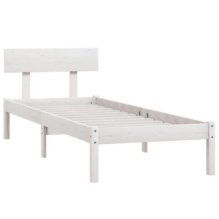 (En Promotion)Lit 1 PERSONNE 75x190cm Cadre de lit Contemporain sans matelas blanc bois massif L318303