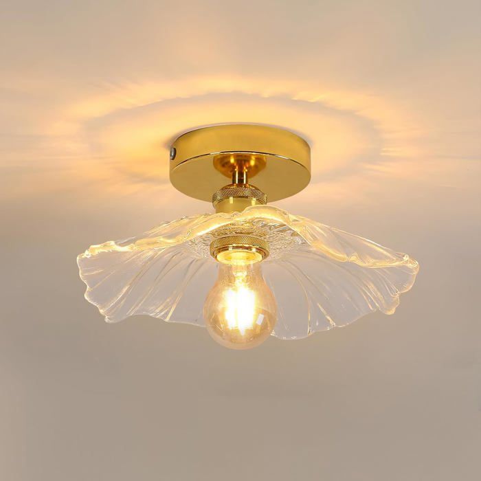 Plafonnier en verre transparent-KAL-Plafonnier de Couloir E27 Forme de Fleur Petit Or Ø28cm Ampoule Non Incluse