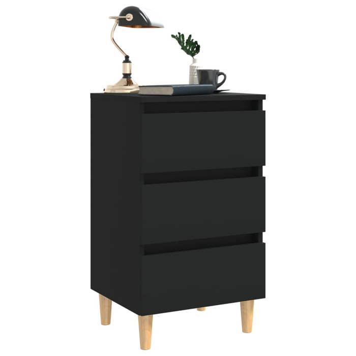 Table de lit - Noir - Armoire de chevet - 1 PC - avec pieds en bois noir 40x35x69 cm T3436