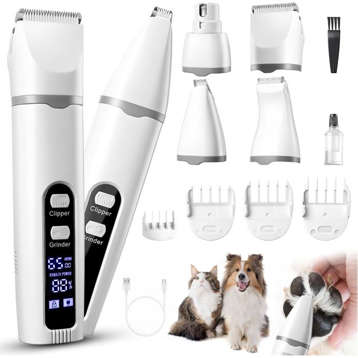 4 en 1 Tondeuse Pour Chien Chat Tondeuse Professionnelle Sans Fil Silencieux pour PattesCorpYeuxOreillesVisage