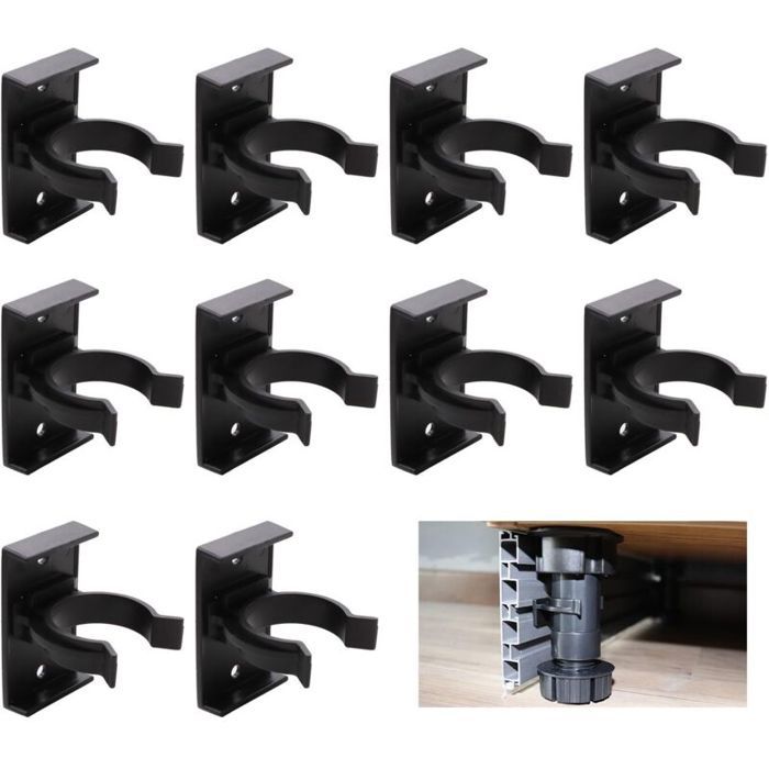 Clip plinthe cuisine - PZCC - Lot 10 (œillets + bases) - Plastique noir - Pour pieds Ø26–28 cm - Dimensions 28x48 cm