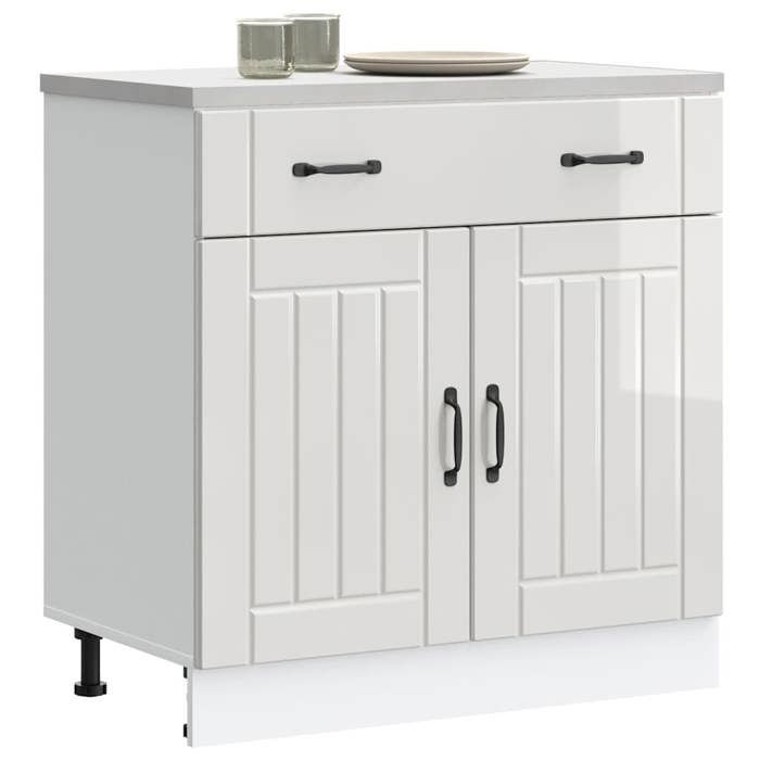 Cabinet de cuisine 1 PC Buffet Cuisine vaisselier Lucca blanc brillant bois ingénierie 80x46x81.5 cm A12742