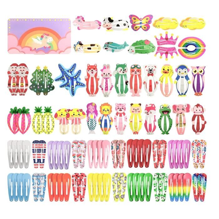 100 Pièces Barettes Cheveux Fille 5cm Pince Cheveux Fille Femme Enfant Colorées Métal Snap Barette Accessoire Cheveux