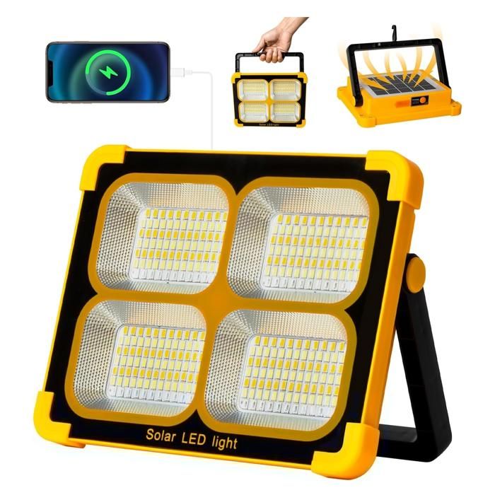 Lampe solaire exterieur 7200mah projecteur chantier panneau - Roame - solaire 4 mode déclairage idéal pour camping travail garage