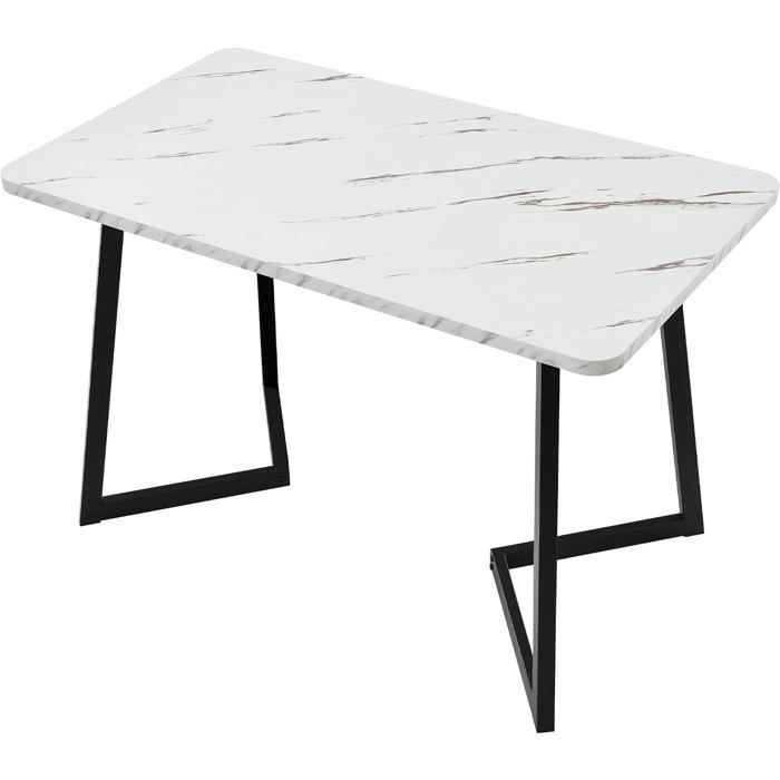 Table à manger 117 x 68 cm - Motif marbre rectangulaire - Pour 4 à 6 personnes - Cadre en métal - Pieds en métal -salon-Blanc/noir
