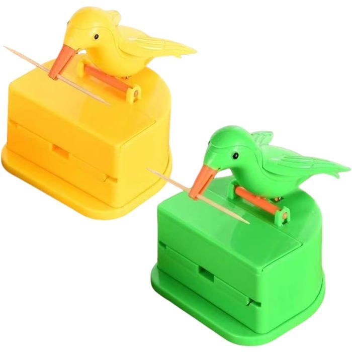 Lot de 2 boîtes à cure-dents décor oiseaux rangement de table couleur jaune et vert