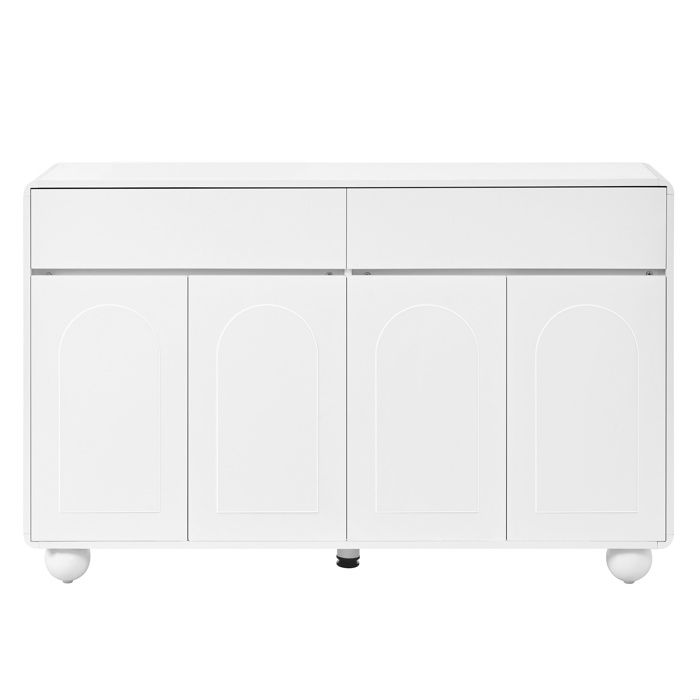 Buffet bas blanc – 2 tiroirs et 4 portes – étagères réglables – 140 x 38 x 89 cm