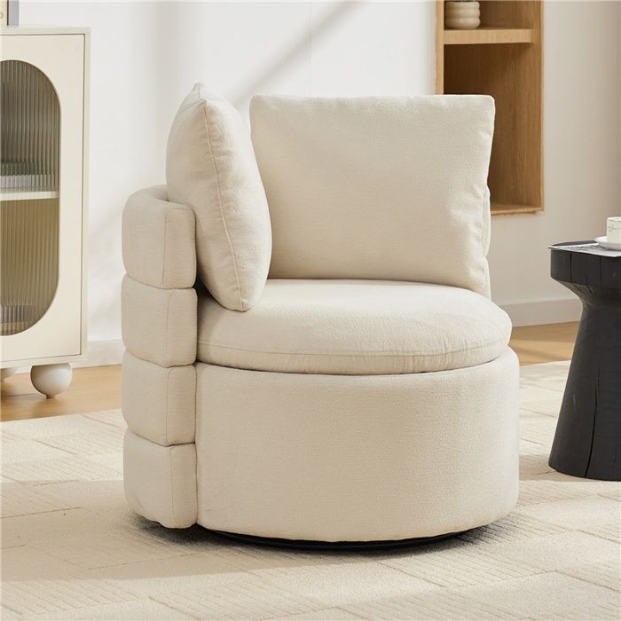 Fauteuil tournant ergonomique 360° design épuré et coussin dorsal épais idéal coin lecture ou coin détente – ivoire Fauteuil tournant ergonomique 360° design épuré et coussin dorsal épais idéal coin lecture ou coin détente – ivoire