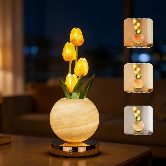 Lampes De Table 3 Couleurs De Lumière Lampe Tulipe À Intensité Variable Lampe De Chevet 1200 Mah Rechargeable Fleurs A[LL833]