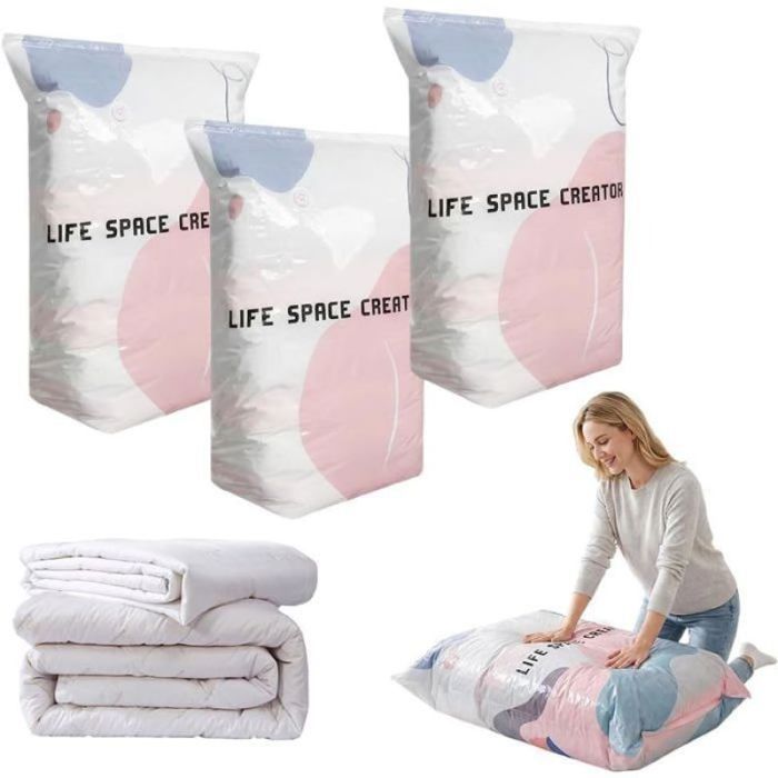 Grands sacs de conservation Sous Vide à Compression Sans Pompe Sac Sous Vide Vetement Aspirateur Cube 100×80×30 HOUSSE DE RANGEMENT