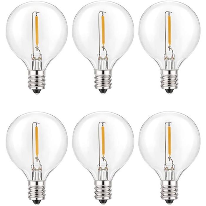 6Pcs G40 Led Ampoules De Remplacement E12 Base De Vis Incassable Led Globe Ampoules Pour Guirlandes Solaires Blanc Chaud[IN132]