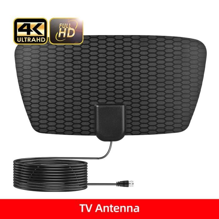 Antenne DVB-T/T2 HD 4K - Portée 600km, Amplificateur, Intérieur/Extérieur, Pour TV 4K/1080p