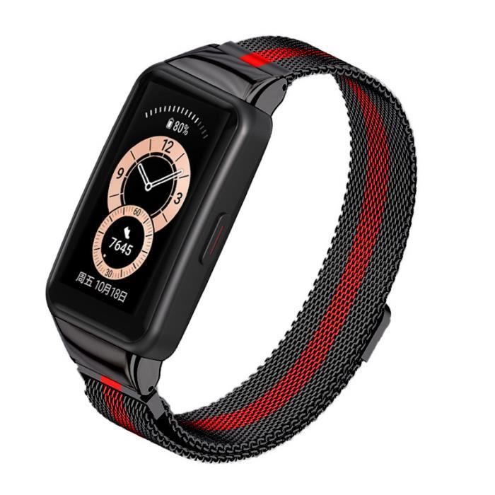 Huawei band 6 pro - noir rouge - En Acier inoxydable Bracelet En Métal ...
