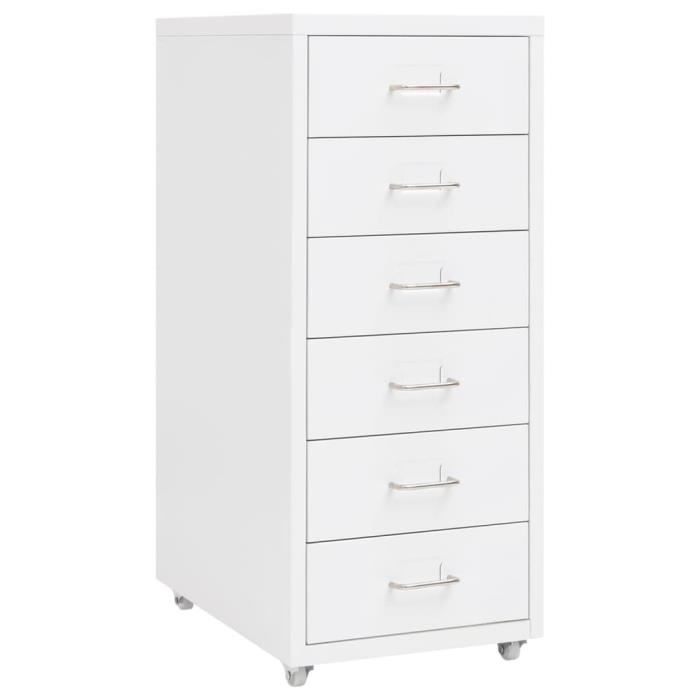 Armoire de bureau - AKOZON - Blanc - 6 tiroirs - Métal