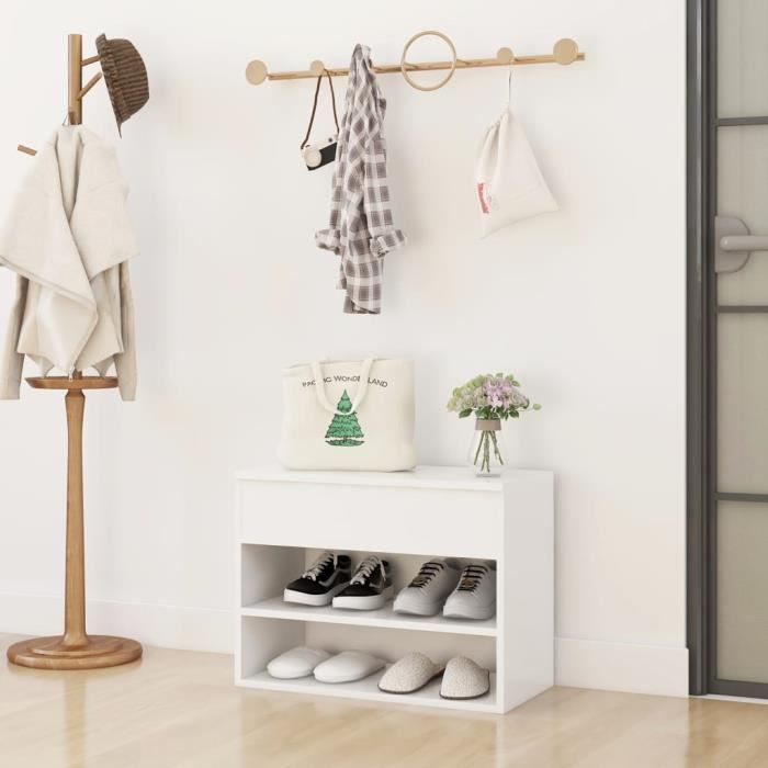 Banc à chaussures - AKOZON - 60x30x45 cm - Aggloméré - 2 étagères - Design contemporain