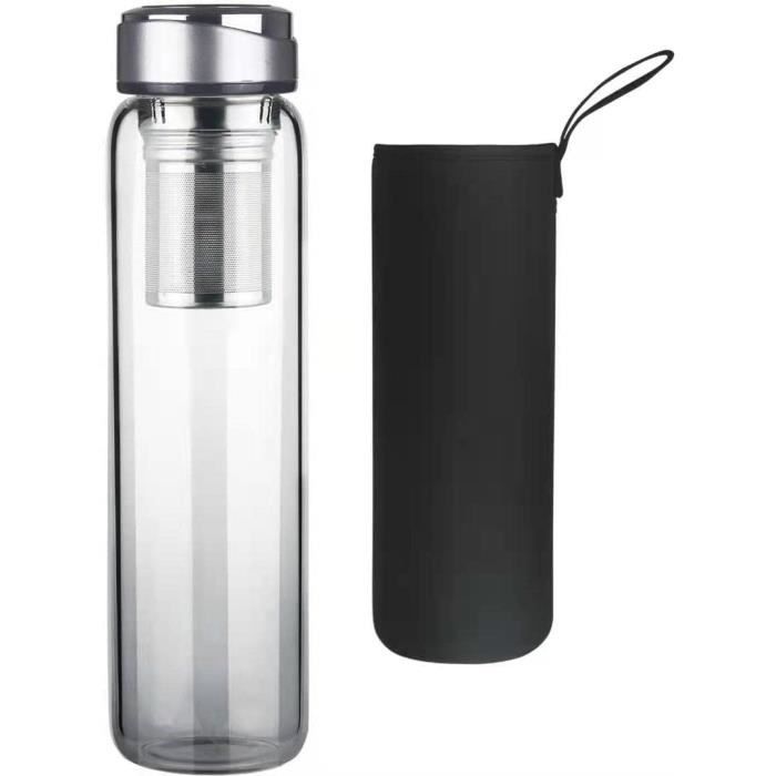 Bouteille Infuseur à Thé 1L En Verre Borosilicaté - Gourde Avec Couvercle Bambou Et Housse Néoprène