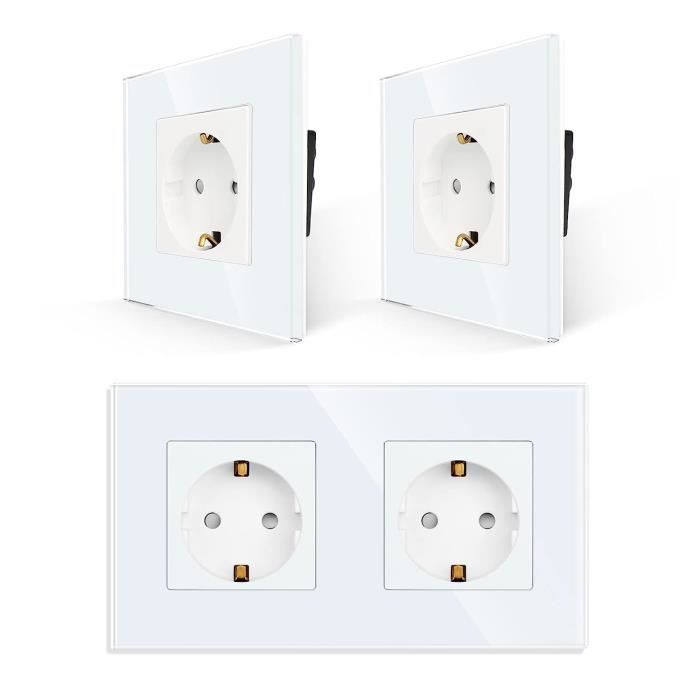 Lot De 2 Prises électriques 2 Pôles + Terre - Pour Armoire Toilette Ou Encastré