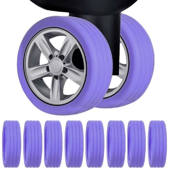 Protecteur de roue de bagage - Paquet de 8 étuis de protection en silicone  - Violet (Convient aux roues d'un diamètre de 5 à 6,5 cm)