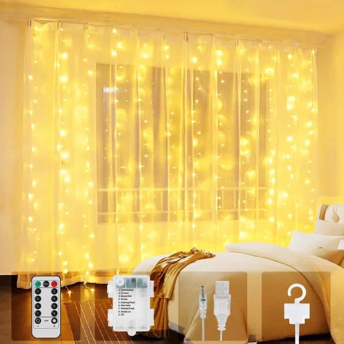 3*3M 300LED rideau fée guirlande lumineuse décoration de Noël IP65 USB  BLANC CHAUD