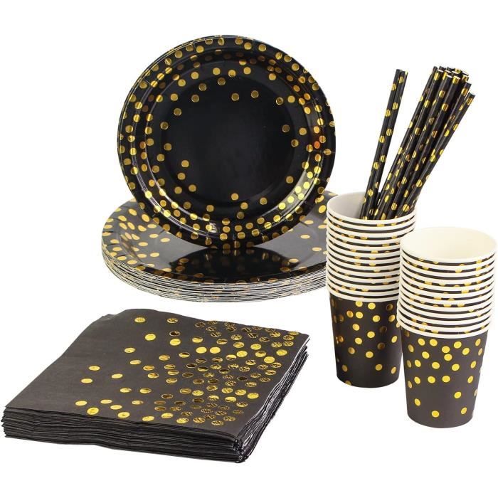 120 Pcs Vert Or Party Vaisselle,Kit Vaisselles Anniversaire Assiette Dîner Papier Tasse