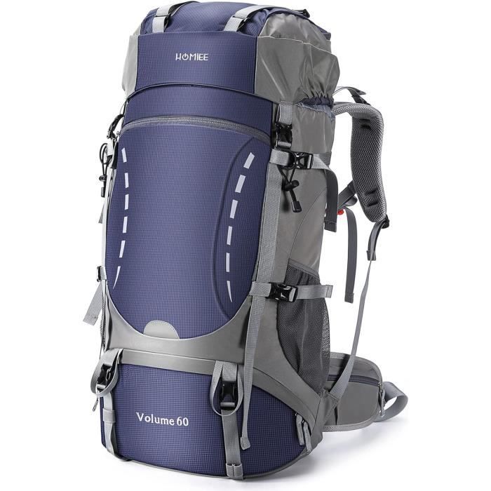 Sac à Dos Randonnée 50L Imperméable Bleu Foncé - 45+5 Litres Avec Housse De Pluie