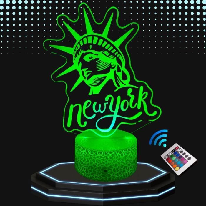 Lampe de chevet 3D Décoration New York Veilleuse Changement de couleurs Lampe Tactile Bureau et Chambre Ado enfant Eclairage