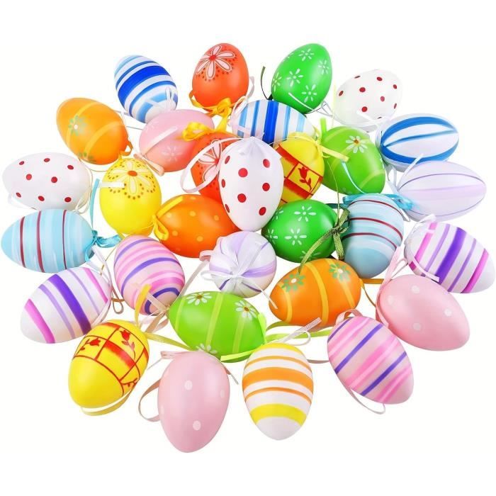Lot De 36 Œufs De Pâques Décoratifs À Suspendre - En Plastique - 6 X 4 Cm - Qualité Supérieure