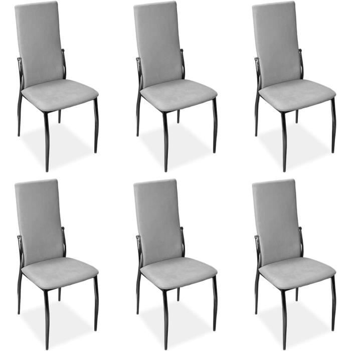 Lot De 6 Chaises De Salle à Manger JIJIAN - Tissu Lin Et Pieds Métal Noir - Design Moderne Et Confortable