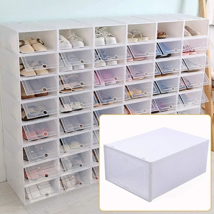 24 pcs Boîte à chaussures pliable - Boîte à chaussures - Blanc transparent - 33 x 23 x 14 cm