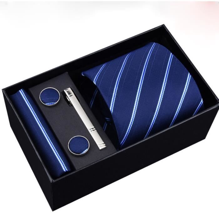 cravate homme--cinq pièces -costume robe formelle -affaires 145x8cm rayure bleu cravate