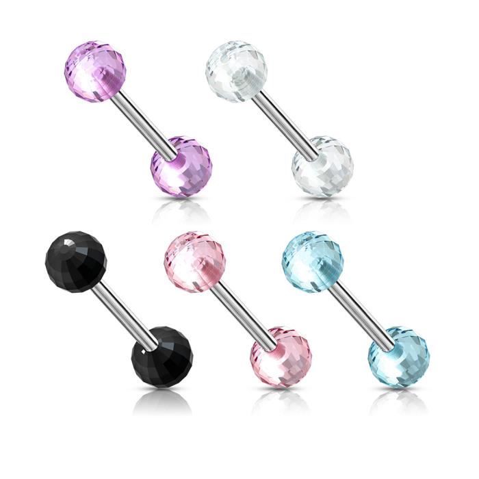 Lot De 8 Barbells Pour Piercing De Langue - Style Poker Casino - Acier Chirurgical 316L Anti-Allergique - Longueur 16mm