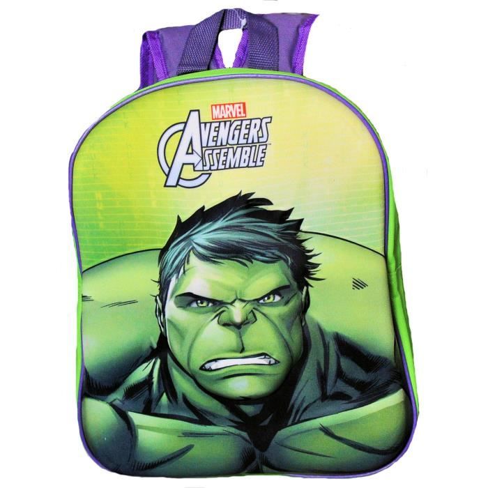 Cartable Sac à dos enfant 3D Hulk Avengers vert 